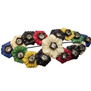 Antique Early Celluloid Flowers On Brass Backed Brooch (A8723)